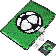 Load image into Gallery viewer, Football Sequin Diary Notebook Journal