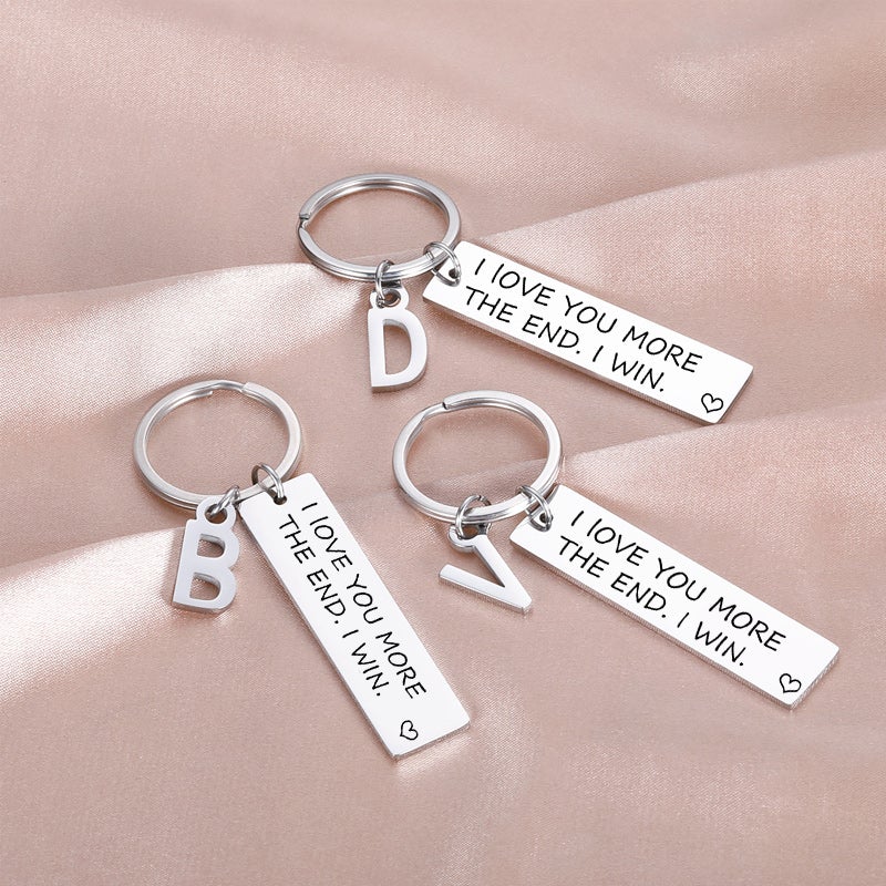 I Love You More Keychain with Custom Letter Pendant