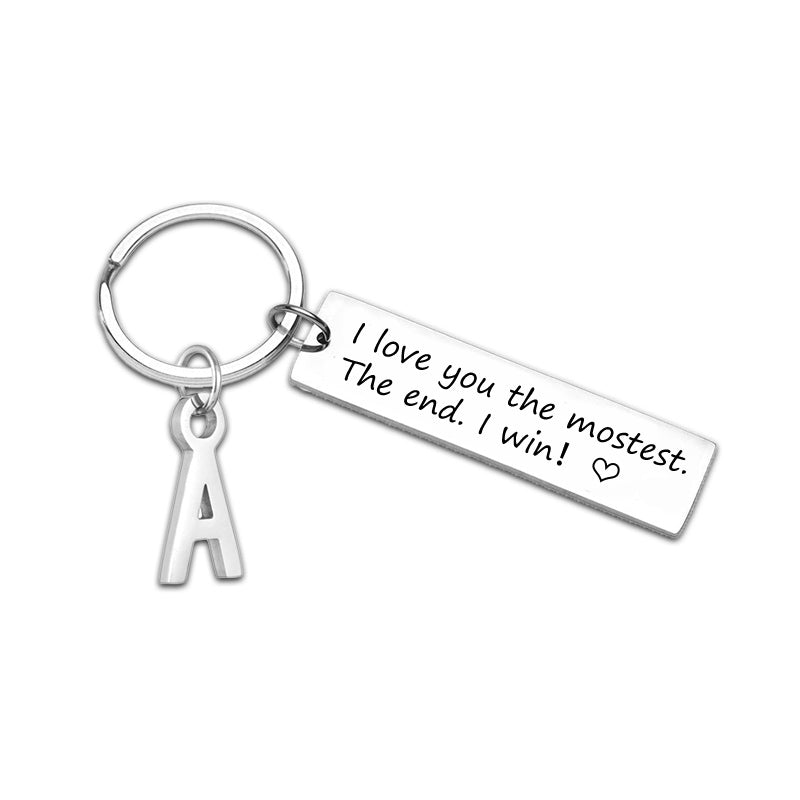 I Love You More Keychain with Custom Letter Pendant