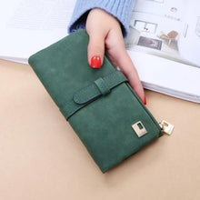 Load image into Gallery viewer, Women Drawstring Nubuck Leather Zipper Two Fold Wallet