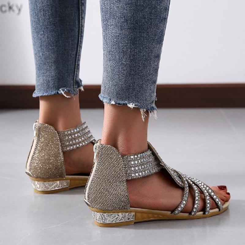 Roman Style Rhinestone Flat Sandals