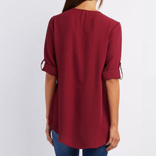 Load image into Gallery viewer, V Neck Zipper Patchwork Plain Blouses