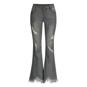 Denim High-waist Ripped Trousers