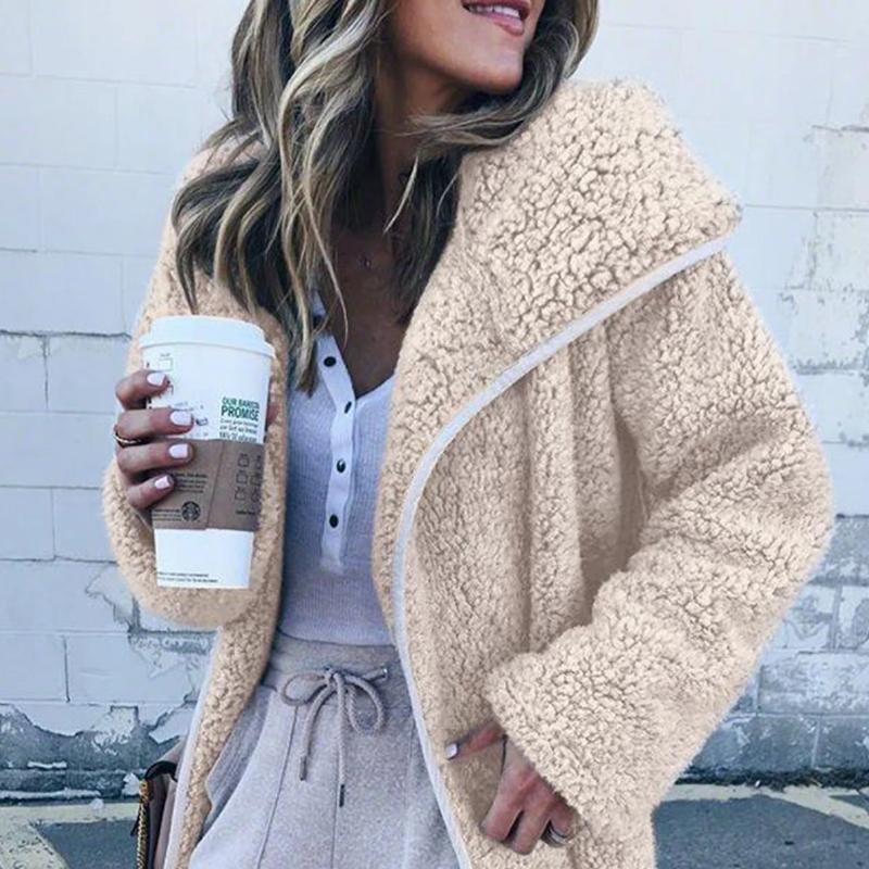 Women Hooded Sherpa Coat Shawl Collar Solid Teddy Bear Coats