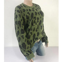 Load image into Gallery viewer, Women Long-sleeved Round Neck Solid Leopard Sweater