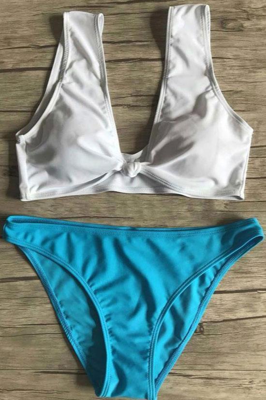 Sport Knotted V Neck Bikini Swimsuit - Two Piece Set.bi