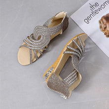 Load image into Gallery viewer, Roman Style Rhinestone Flat Sandals