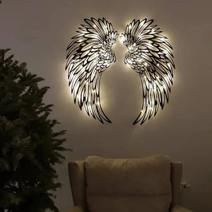 Black Angel Wings Metal Wings Wall Art with LED Lights