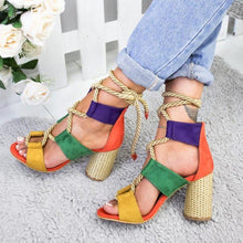 Load image into Gallery viewer, Multi-color Lace-up Heeled Sandals