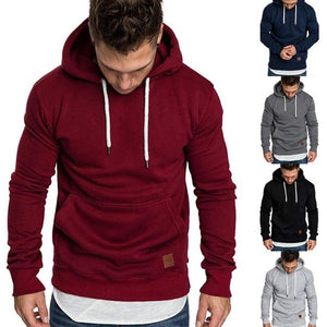 Loose Plain Lace Up Pullover Men's Hoodie with Pocket