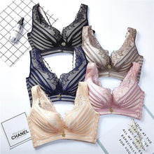 Load image into Gallery viewer, Stripes Lace Push-Up Seamless Breathable Zipper Bra