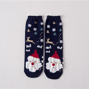 Christmas Cartoon Jacquard Cotton Women's Socks, 3 Sets