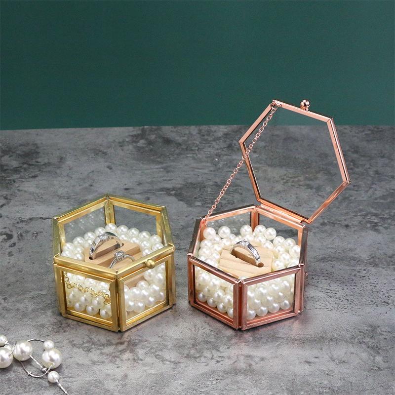 Hexagon Transparent Glass Jewelry Box