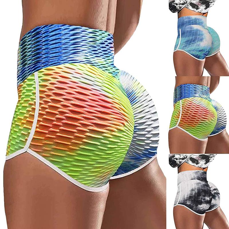 Tie Dye Print High Waist Yoga Shorts