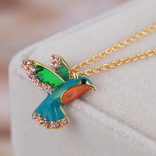 Load image into Gallery viewer, Colorful Diamond Hummingbird Necklace