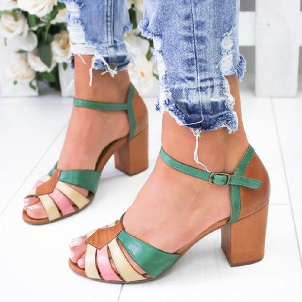 Women's splicing sandals with high heels