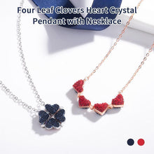 Load image into Gallery viewer, Four Leaf Clovers Heart Crystal Pendant with Necklace