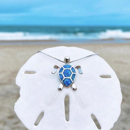 Blue Opal Sea Turtle Necklace