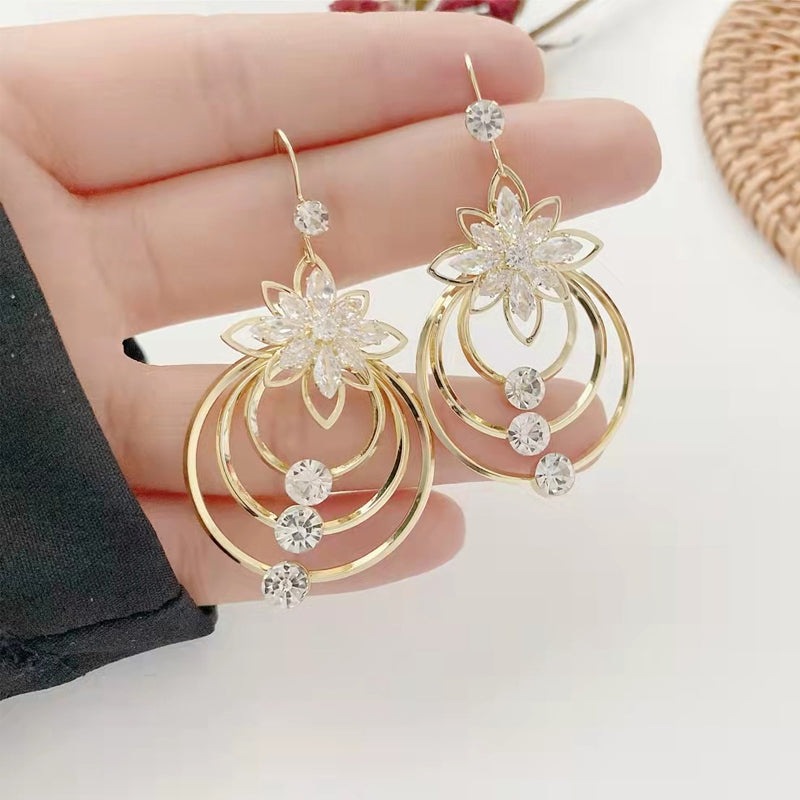 Crystal Lotus Three Hoop Earrings