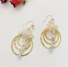 Load image into Gallery viewer, Crystal Lotus Three Hoop Earrings