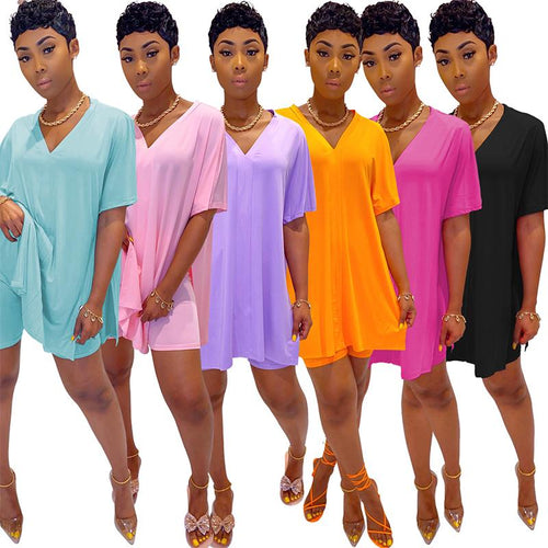 V-neck Batwing Sleeve Top & Short Set