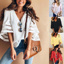 Load image into Gallery viewer, Women&#39;s V Neck Mesh Panel Blouse