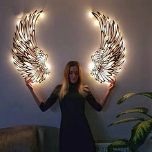 Load image into Gallery viewer, Black Angel Wings Metal Wings Wall Art with LED Lights