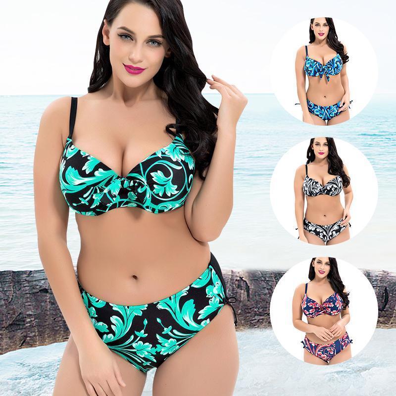 High Waist Printed Bikini Set (Large Size)