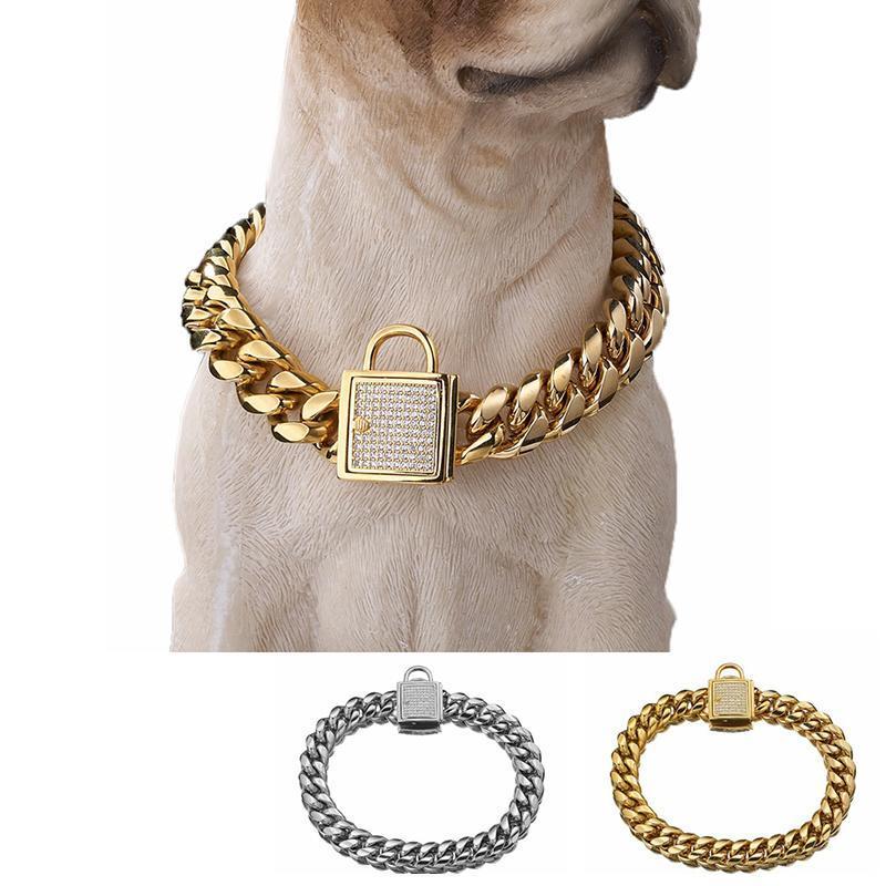 Zirconia Lock Buckle Dogs Chain Necklace