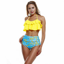 Load image into Gallery viewer, Double ruffled ruffled shoulder swimsuit