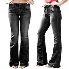 Load image into Gallery viewer, Mid Waist Casual Button Bell-bottom Jeans