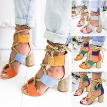 Load image into Gallery viewer, Multi-color Lace-up Heeled Sandals