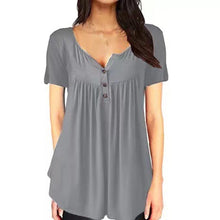 Load image into Gallery viewer, Women Plain Ruched Button T-Shirt