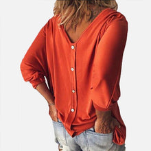 Load image into Gallery viewer, 3/4 Sleeve Back Buttons V Neck Tops