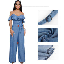 Load image into Gallery viewer, Sling Low-cut Ruffled Wide-leg Jumpsuit