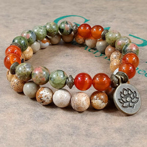 Agate Lotus Pendant Beaded Bracelet