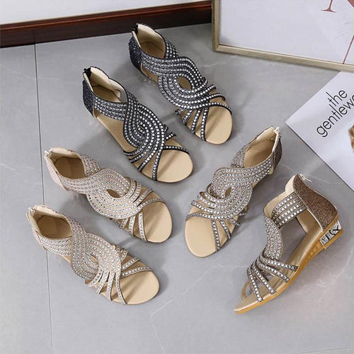 Roman Style Rhinestone Flat Sandals