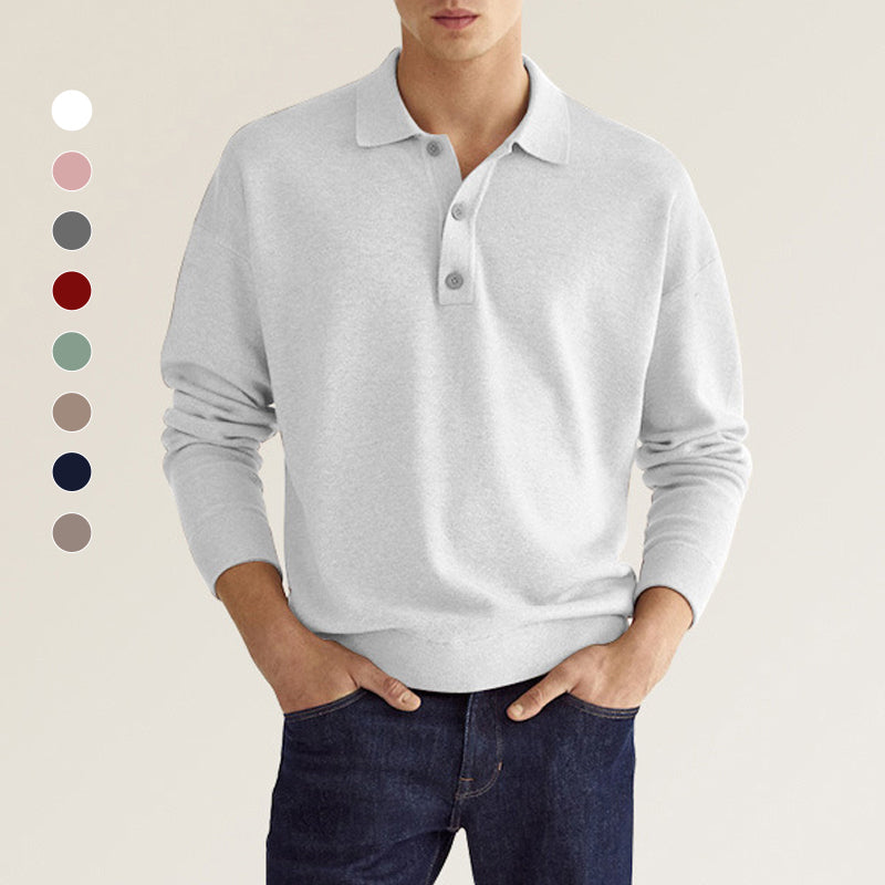 Men's Casual Loose Lapel Long Sleeve Polo Shirt