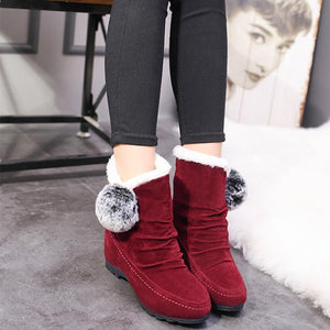 Women Suede Hairball Round Toe Wedges Shoes