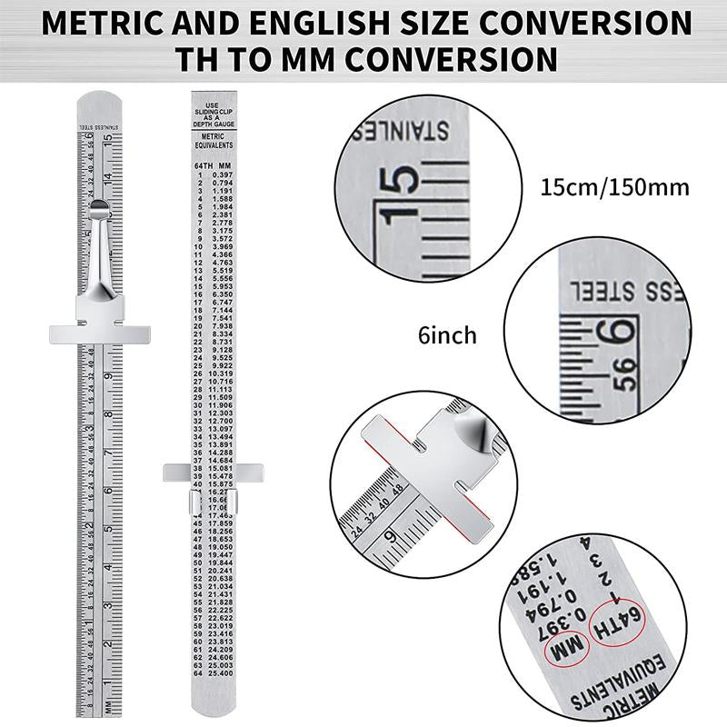 Stainless Steel Ruler with Detachable Clip