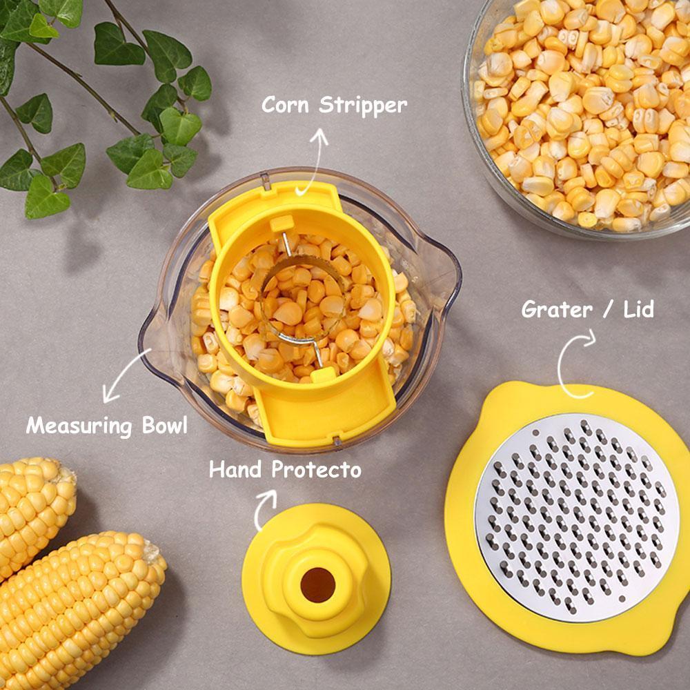 Cob Corn Stripper With Built-In Measuring Cup And Grater