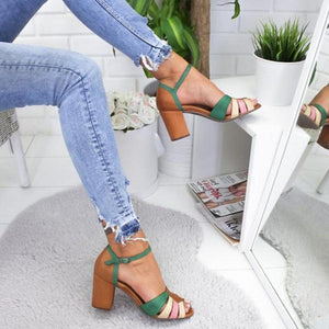 Women's splicing sandals with high heels