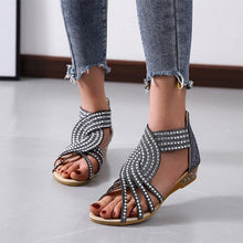 Load image into Gallery viewer, Roman Style Rhinestone Flat Sandals