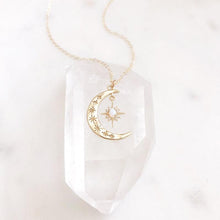 Load image into Gallery viewer, Crescent Moon &amp; Sun Necklace