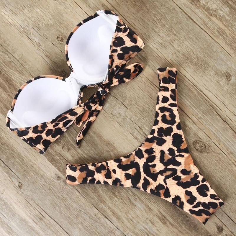 Leopard bikini set push up swimsuit female summer