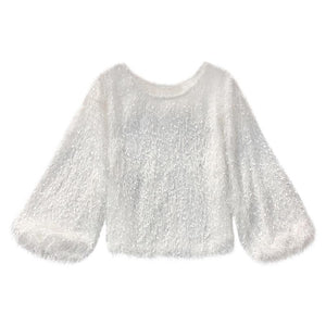 Round Neck Fluffy Pullover