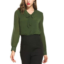 Load image into Gallery viewer, Chiffon Long Sleeve Bow Shirts