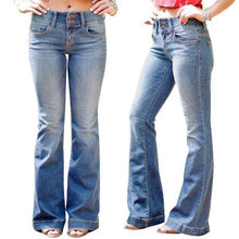 Load image into Gallery viewer, Mid Waist Casual Button Bell-bottom Jeans