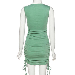 New Slim Drawstring Pleated Dress