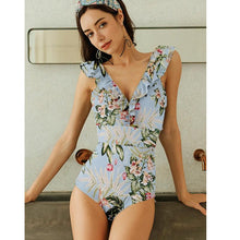 Load image into Gallery viewer, V-neck ruffled one-piece swimsuit